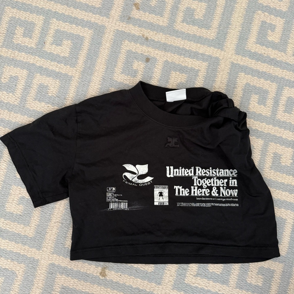 Courreges Black Crop Graphic Tee